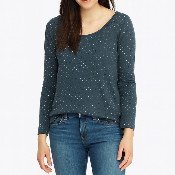 LOFT Tops - Loft Women's Gray with Gold Polka Dot Top